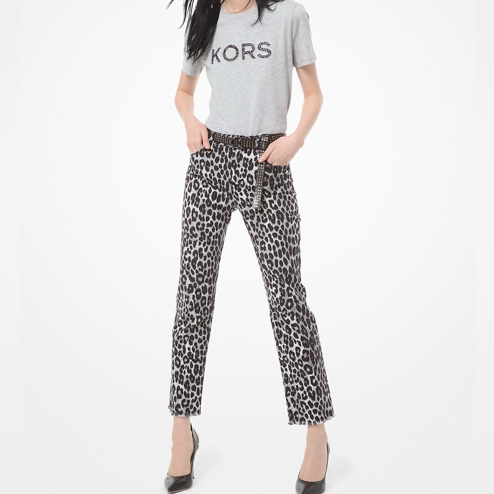 LNEW Michael Kors black white leopard cheetah skinny stretch pants, sz small